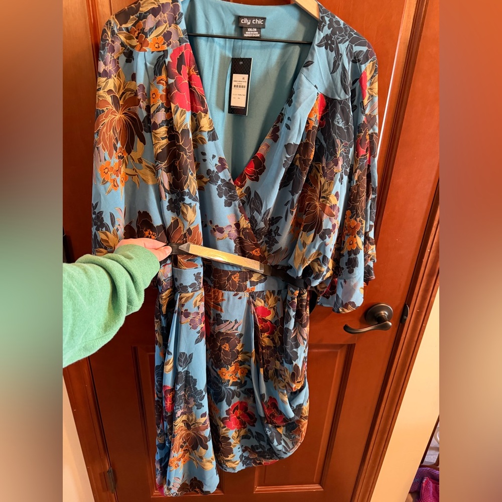 City Chic Teal Floral Wrap Dress